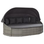 Chaise longue d'extérieur avec auvent Résine tressée Gris HB056