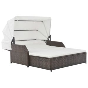 MAGIC Chaise longue à 2 places avec auvent Résine tressée Marron