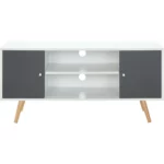 Meuble TV scandinave pieds en bois gris foncé et blanc - L 116 cm - BABETTE